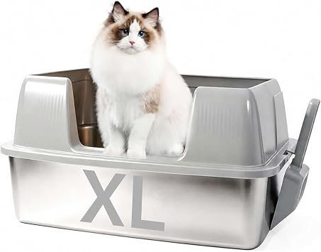 FURRYPAWS XL Stainless Steel Cat Litter Tray ?Grey?58 * 38 * 28cm,37L