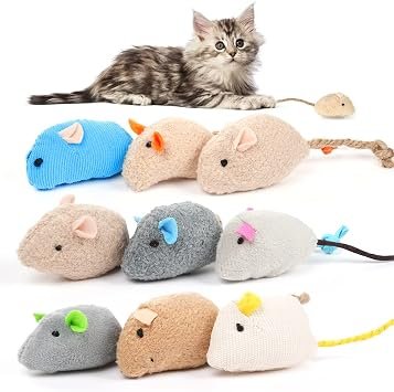OSDUE Cat Catnip Toys, 9 Pack Catnip Mouse Toys for Cats, Cat Interactive Toy, Plush Mouse Cat Toy, Chewing Teeth Cleaning for Kitten Play and Indoor Interactive