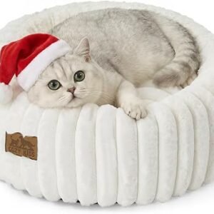 COZY KISS Donut Round Cat Bed, Calming Kitten Bed Washable, 51 cm, Cream