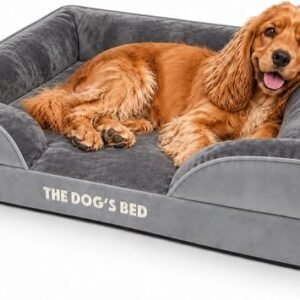 The Dog?s Bed Orthopaedic Dog Bed with Bolsters, Removable Cover, CertiPUR-Certified Foam, Plush Fabric, Silver Grey, Medium