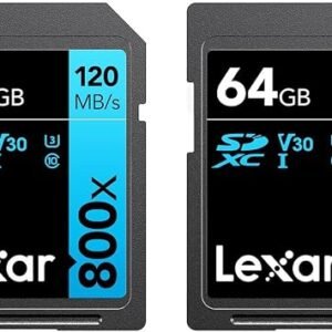 Lexar High-Performance 800x 64GB (2-Pack) SDXC UHS-I Memory Cards, C10, U3, V30, Full-HD & 4K Video, Up to 120MB/s Read, for Point-and-Shoot Cameras, Mid-Range DSLR, HD Camcorder (LSD0800064G-B2NNU)
