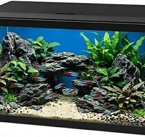 60 LED Tropical Glass Black Aquarium - Includes Filter, Lights & Heater 58L Fish Tank With FREE Syphon Kit and Thermometer