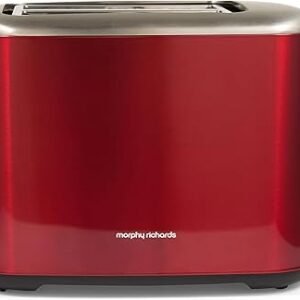 Morphy Richards Equip 2 Slice Toaster, Defrost and Reheat, Browning Controls, Variable Wide Slots, Removable Crumb Tray, Stainless Steel, 800W, Red, 222066