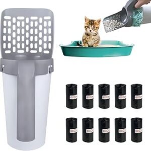 Cat Litter Scoop With Stand,Cat Poop Scoop With 215 Garbage Collection Bags