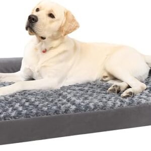 KSIIA Large Dog Bed Orthopedic Sofa with U-Shape Bolster, Grey, 90x57x16cm