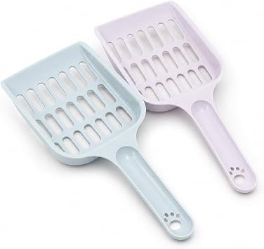 2 Pcs Cat Litter Scoop, Durable Plastic Poop Sifter Shovel, Compact Pet Waste Cleaning Tool for Cats Small Animals, Blue & Purple