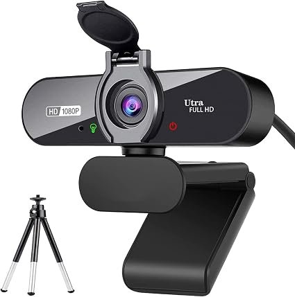 Webcam, 1080P Pro HD Webcam with Stereo Microphone, 110? Wide Angle, Privacy Cover, Tripod, for Conferencing, Live Streaming, Recording, Compatible with Skype/Zoom/YouTube