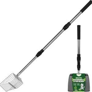 XBX Long Handle Cat Litter Scoop with Holder, Adjustable Extendable Metal Litter Scooper, Stainless Steel Shovel Sifter for Litter Box Cleaning, Durable Cat Pooper Scooper for Home Use