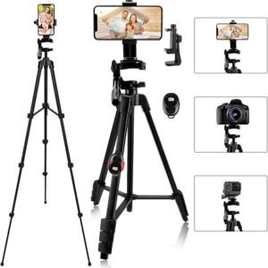 NEEWER Camera Tripod, 57.5"/146cm Phone Tripod Stand TP53 | Lightweight Portable Travel Stand, Cold Shoe Cellphone Holder Mount Compatible with iPhone, for Video Recording Filming