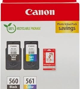 Canon PG-560 + CL-561 FINE Genuine Ink Cartridges + Photo Paper