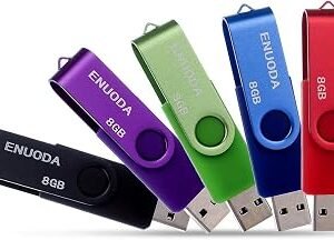ENUODA 8GB Memory. Stick 5 Pack USB 2.0 FlashDrive Swivel Design Pen Drive USB Stick ThumbDrive for Data Storage (Black Purple Green Blue Red)