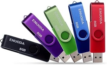 ENUODA 8GB Memory. Stick 5 Pack USB 2.0 FlashDrive Swivel Design Pen Drive USB Stick ThumbDrive for Data Storage (Black Purple Green Blue Red)