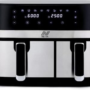 NETTA 9L Dual Basket Drawer Air Fryer with Digital Smart Programmes Double XL Family Size Small and Large Drawer - Black