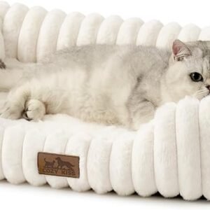 COZY KISS Cat Bed 64x53cm for Indoor Cats, Orthopedic Small Dog Bed, Cream