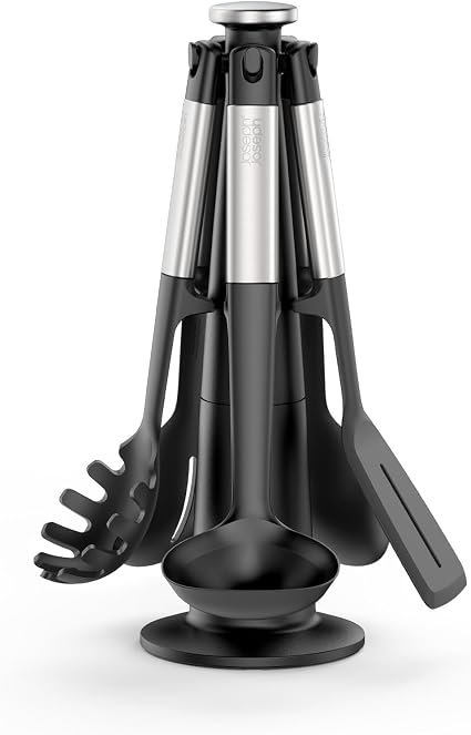 Joseph Joseph Elevate 5-piece Silicone Kitchen Utensils Carousel, Heat Resistant Non Stick Utensil Set, Weighted Stainless Steel Handles
