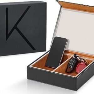 Faraday Key Fob Protector Box, RFID Signal Blocking Shielding Box for Car Keys, Anti-Theft Vintage Faraday Cage with High-Grade Protein Leather (Black, Extra Large)