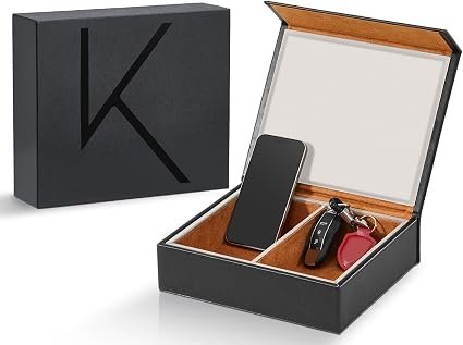 Faraday Key Fob Protector Box, RFID Signal Blocking Shielding Box for Car Keys, Anti-Theft Vintage Faraday Cage with High-Grade Protein Leather (Black, Extra Large)