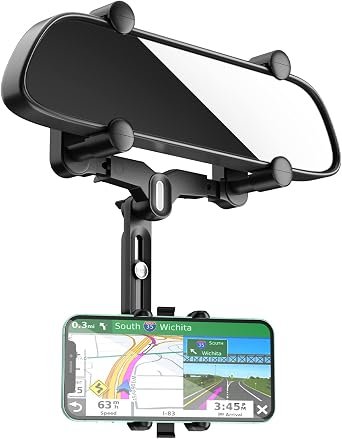 JOCOSA Car Phone Holder, Rearview Mirror Mount for iPhone & Samsung | Car phone holder for rearview mirror. 360° rotation, telescopic arm, stable clamp....
