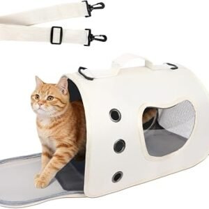 Cat Backpack Pet Carrier with Adjustable Shoulder Strap,Cat Travel Carrier Airline Approved, Puppy Carrier with Breathable Mesh for Travel Hiking Cycling Walking Outdoor (Off-white gray)
