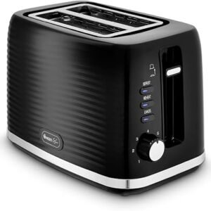Swan Wave 2-Slice Toaster, 7 Browning Levels, Defrost, Cancel & Reheat Functions, Removable Crumb Tray, Hidden Cord Storage, Non-Slip Feet, Black, ST19034BLK
