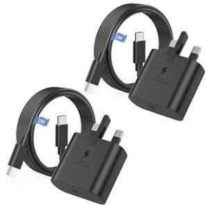 For Samsung Fast Charger USB C, 2M Long Type C Phone Charging Cable and Plug UK USBC 2Pack for Samsung Galaxy S26 S25 S24 S23 S22 S21 S20 A17 A16 A15 A25 A26 A27 A33 A34 A35 A36 A53 A54 A55 A56