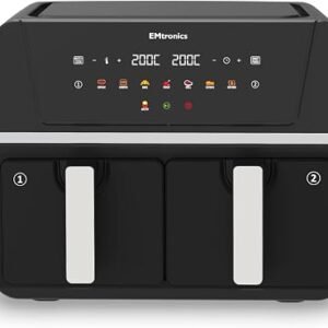EMtronics 9 Litre Dual Air Fryer with Double Baskets - Black