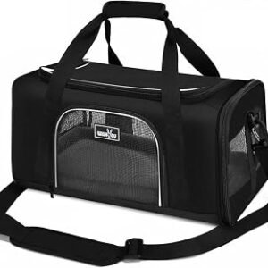 Wakytu Airline Approved Foldable Pet Carrier for Cats/small dogs, travel | 3 entrances & 5 vents, waterproof rip-stop, anti-escape locks, padded strap...