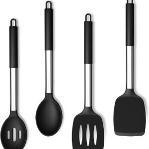 Herogo Kitchen Utensil Set of 4 with Stainless Steel Handle - Black