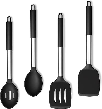 Herogo Kitchen Utensil Set of 4 with Stainless Steel Handle - Black