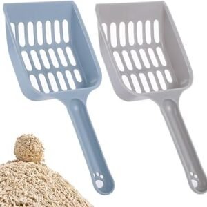 2 Strong Cat Litter Scoops, Plastic Shovel Poop Sieve Cleaning Tools for Litter Tray Sand Sifter (Blue & Grey)