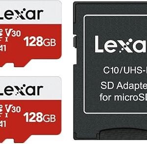 Lexar 128GB 2 Pack Micro SD Card E Series, microSDXC UHS-I Flash Memory Card with Adapter - Up to 100MB/s, A1, U3, Class10, V30, High Speed TF Card (2 microSD Cards + 1 Adapter)