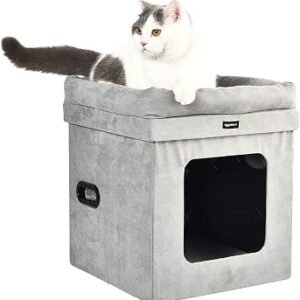Amazon Basics Collapsible Cat House/Cat Bed for Indoor, Grey, 38 x 38 x 43 cm
