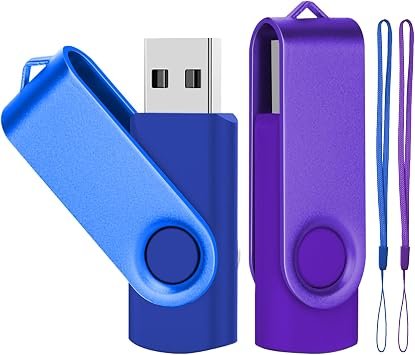 2 Pack 64GB Metal USB Flash Drive with 2 Ropes