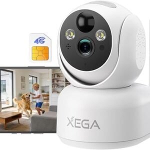 Xega 4G Security Camera Indoor Wireless with SIM Card,No WiFi Needed,2K HD | 7800mAh Battery Powered PTZ CCTV, Motion Detection,Color Night Vision,APP...