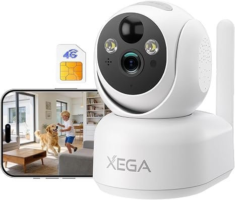 Xega 4G Security Camera Indoor Wireless with SIM Card,No WiFi Needed,2K HD | 7800mAh Battery Powered PTZ CCTV, Motion Detection,Color Night Vision,APP...