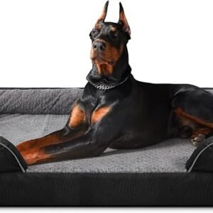 JOEJOY Extra Large Dog Bed -XXL Washable Orthopedic Dog Beds, Waterproof Removable Cover, Anti-Slip Bottom, Anti-Anxiety Pet Bed, Machine Washable, 122x89x17 cm, Black