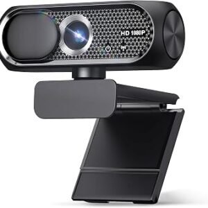1080P HD Webcam with Microphone, Noise Cancellation, Privacy Cover, Wide-Angle Lens, Auto Light Correction, Plug & Play USB Web Camera for Laptop, Desktop, PC, Mac, Zoom, Skype, Streaming (Black)