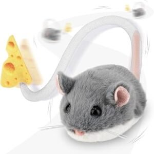 Migipaws Interactive MigiMouse Cat Toy,360? Rolling & Spin with Wiggling Tail for Indoor Cats,Smart Motion Sensor, Realistic Squeak, Rechargeable Plush Kitten Toy