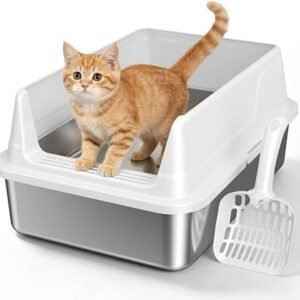 Stainless Steel Cat Litter Box with Scoop,Small Metal Pan