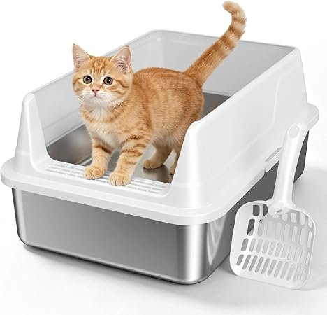 Stainless Steel Cat Litter Box with Scoop,Small Metal Pan