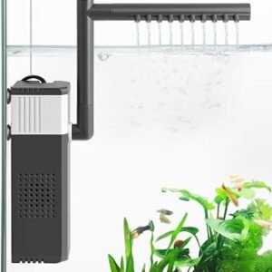 8W 400LPH Ultra Powerful Aquarium Filter for 30-90L Fish Tank, 3-IN-1 Adjustable Fish Tank Filter with Biochemical Sponge, Internal Submersible Fish Tank Filters for Turtle/Shrimp/Breeding