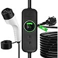 Waveloso 3 Pin EV Charger 5M Type 2 Charging Cable 3 Pin Plug for EVS/PHEVS | LCD Screen, 6–10A Adjustable, 2.4KW,1–12h Delay Timer, Type A RCD 30mA AC +...