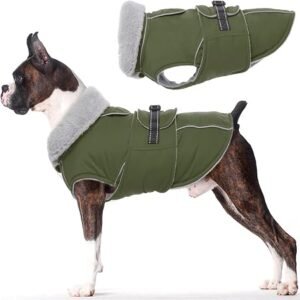 Lelepet Warm Dog Coat, Waterproof Dog Jacket Winter Coats, Army Green M | Fleece Lined Snow Jacket for Cold Weather,Windproof Winter Vest with Reflective...