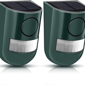Qualirey 2 Pack Solar Motion Sensor Alarm 129db Outdoor Strobe Light,Green | Waterproof Security Siren with Sound, Motion Detector for Driveway and Farm,...