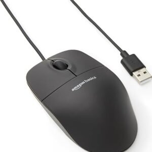 Amazon Basics Responsive and Precise 3-Button Wired USB Computer Mouse with Scrolling and Tracking, Single, Black