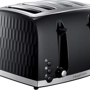 Russell Hobbs Honeycomb 4 Slice Toaster, Extra Wide Slots, 1500W, Black