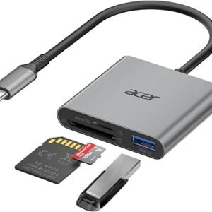 Acer USB-C SD Card Reader with Type-A 3.0, 170MB/s Card Adapter Aluminum | Memory Card Reader Adapter for TF/UHS-I/SDXC/SDHC/MMC/RS-MMC, for iPhone 17/16,...