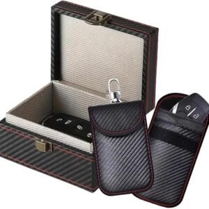 KAV Faraday Box and Faraday Car Key Fob Protector Pouch Bundle - RFID Signal Blocking Pouch & Anti-Theft Key Fob Case - Keyless Entry Protection for Car Keys, Phones (1 Box with 2 Pouch)