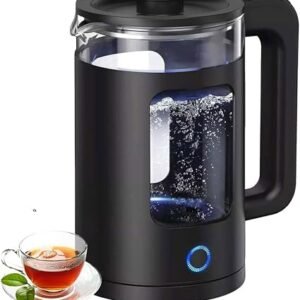 Electric Glass Kettle, 2L Fast Boil Quiet Kettle with Blue LED, Auto Shut-Off & Boil-Dry Protection, BPA-Free, 1500W, High Borosilicate Glass Tea Kettle (Black)