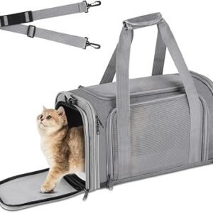 Soft Sided Cat/Pet/Dog Carrier Bag, Portable Foldable Pets Travel Carriers for Cats Dogs Pets with Shoulder Strap Removable Mat, Comfort Cat Basket, up to 10lbs, Airline Approved Grey